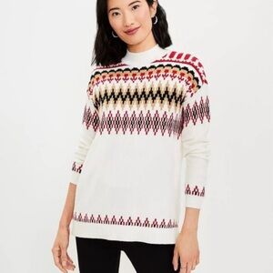 LOFT Women's Fair Isle Sweater - White and Red
